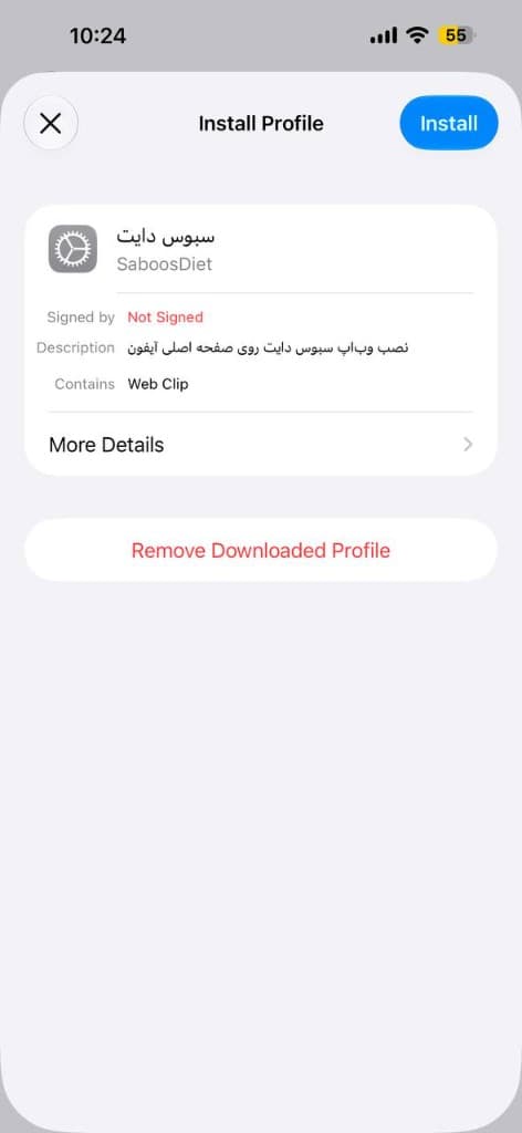 صفحه Install Profile در iOS