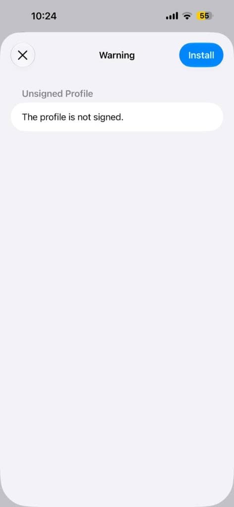 هشدار Unsigned Profile در iOS
