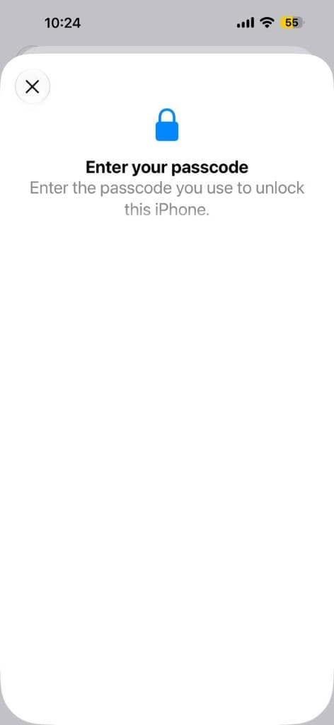 صفحه Enter your passcode در iOS